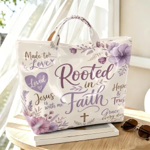 1pc Purple Floral Faith Inspirational Letter Print Women Tote Bag