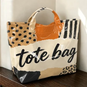 1PC Splicing Leopard-Print Polka-Dot Striped Letters Tote Bag,