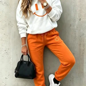 Women Smile Face Print 2 Piece Tracksuit Set