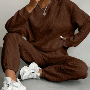 Women's 2 Piece Cable Knit Textured Sweatsuit