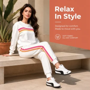 Women Warm Two Piece Retro Striped Tracksuit