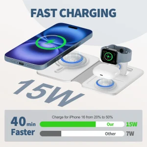 Foldable 3-in-1 15W Wireless Charger Station Magnetic Phone Charge Dock