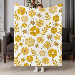 Elegant Yellow Floral Flannel Throw Blanket